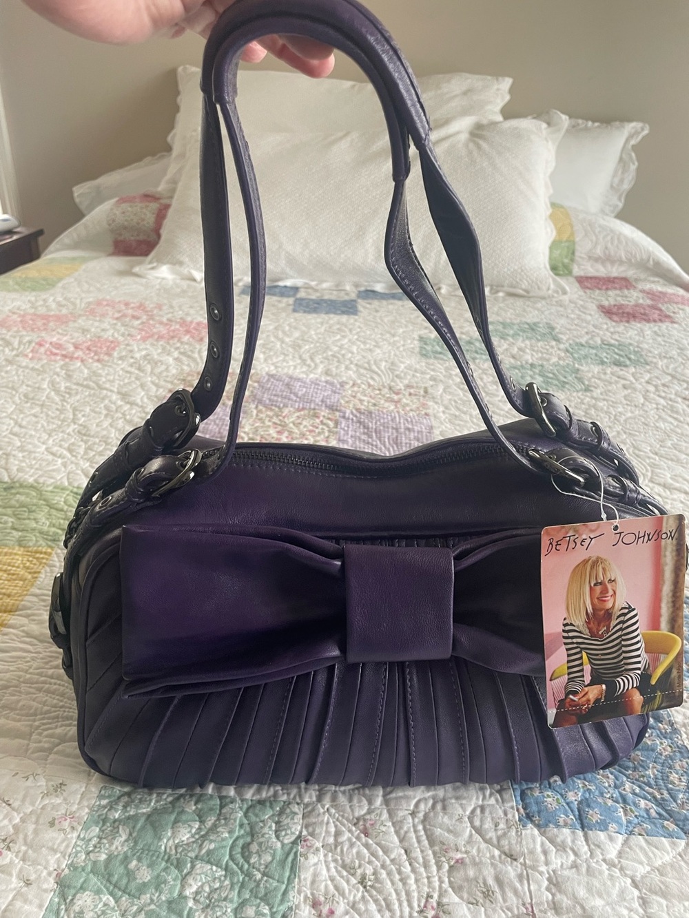 Betsey Johnson Purple Leather Bow Shoulder Bag